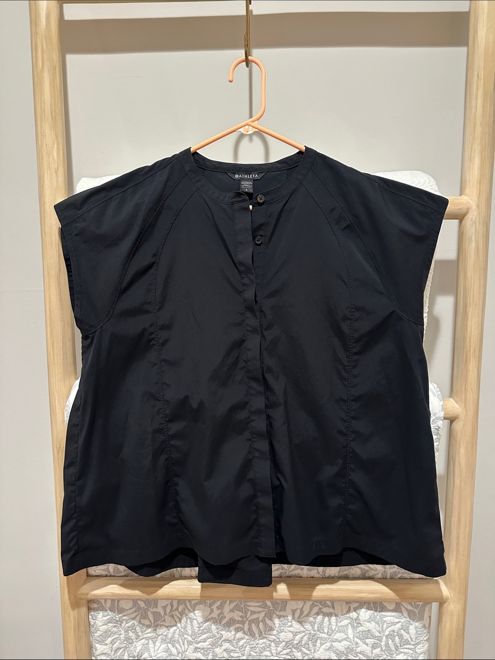 Athleta Black Cap-Sleeve Button-Down Top